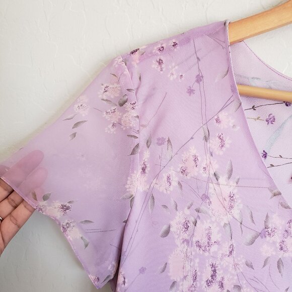 Vintage Positive Attitude Floral Sheer Purple Maxi Dress Womens 14 Fairy 90s Y2K - Picture 6 of 11